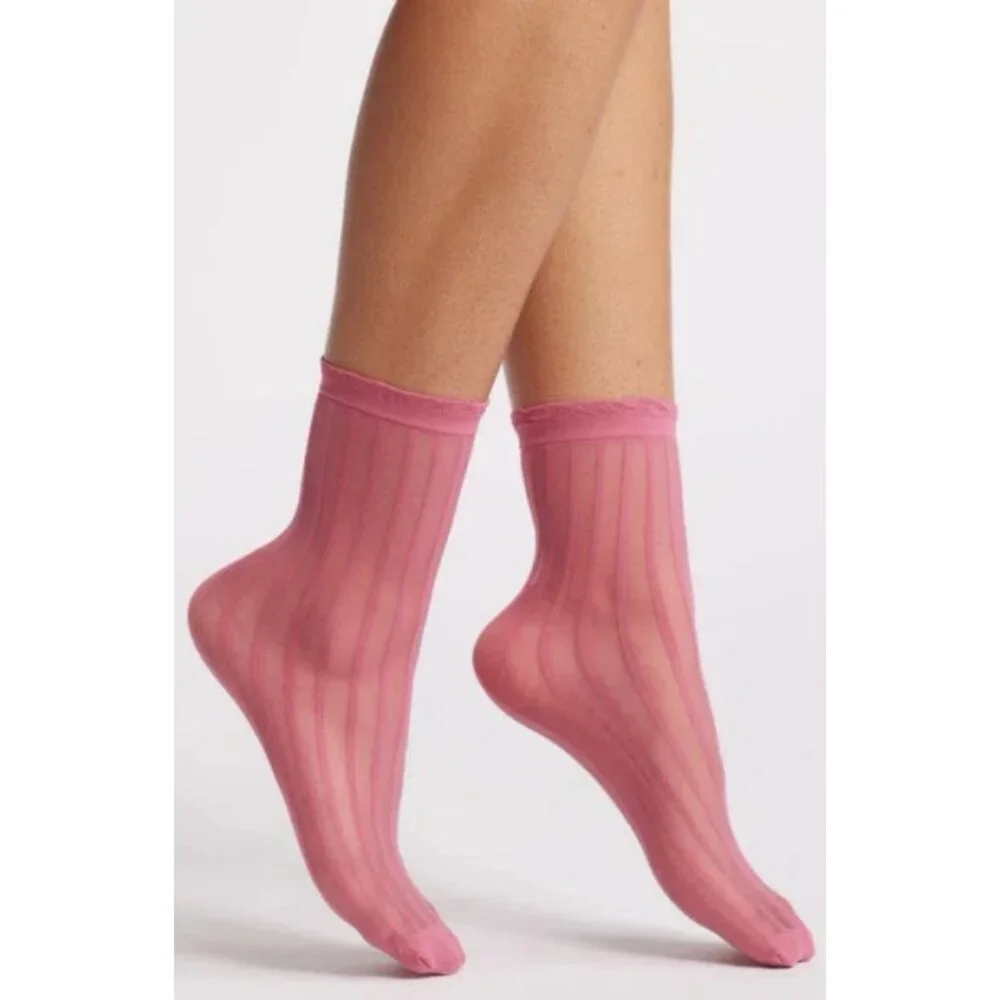 Nordstrom Sheer Ankle & Knee High Socks 3-pack Striped White Green Pink